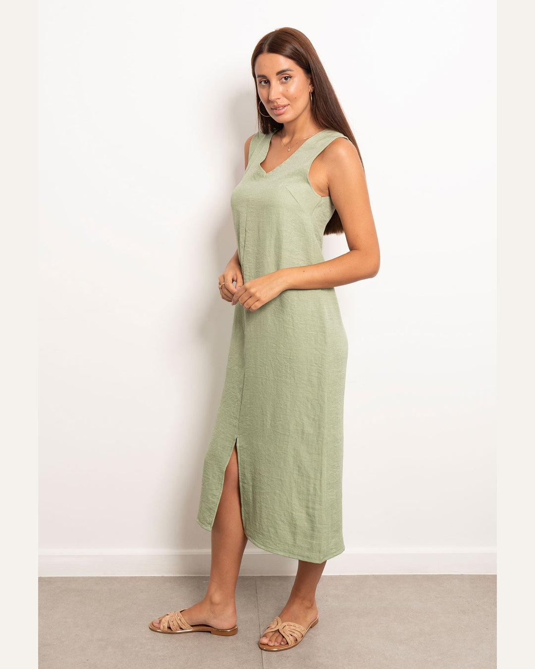 Viva - V-Neck Basic Linen Dress 5