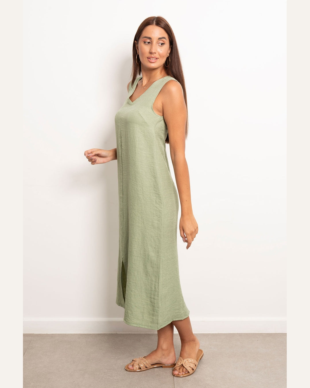 Viva - V-Neck Basic Linen Dress 4