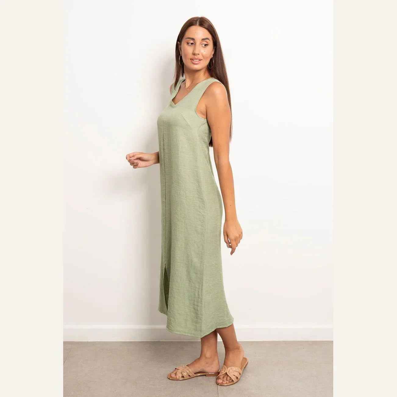V-Neck Basic Linen Dress - Viva