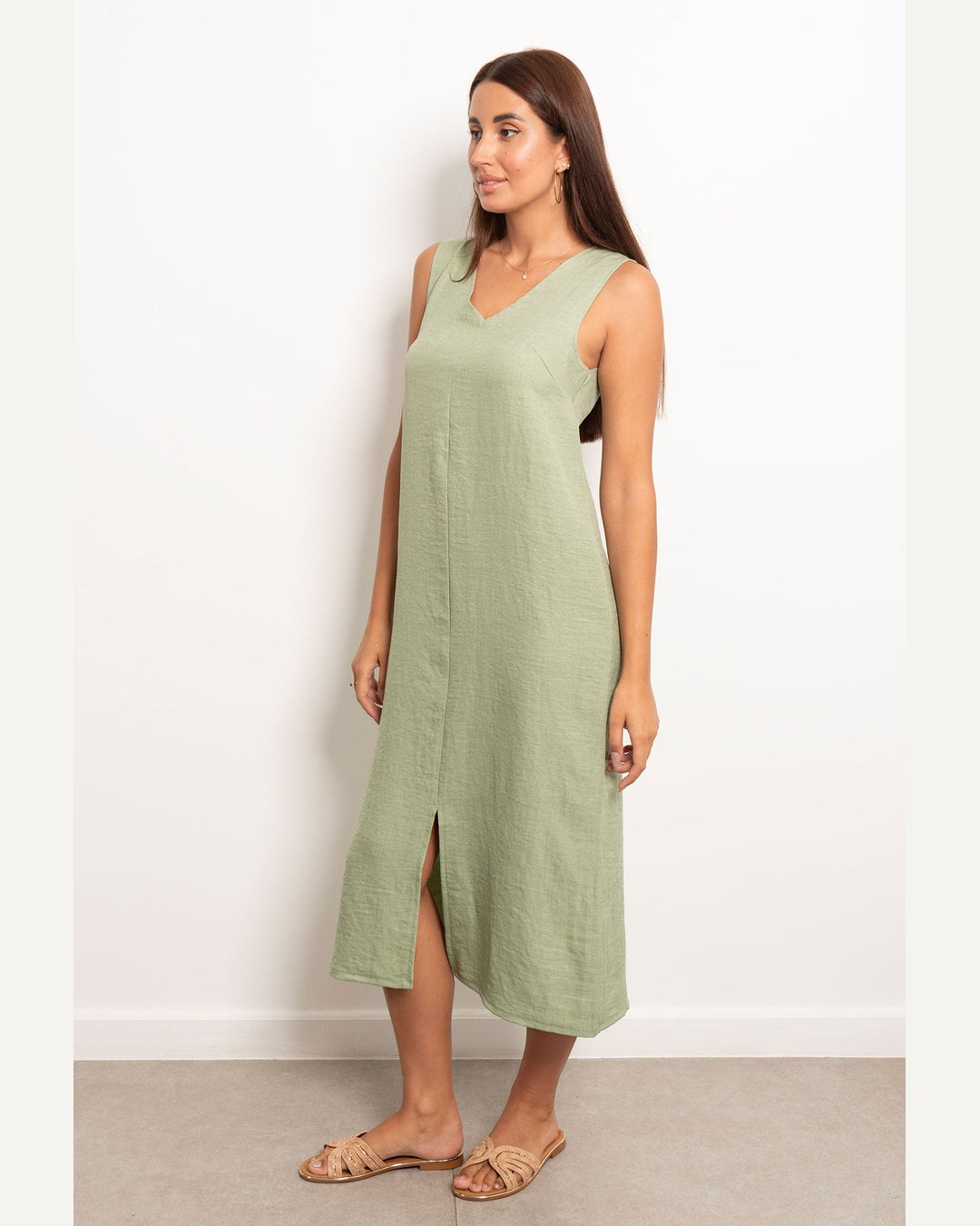 Viva - V-Neck Basic Linen Dress 3