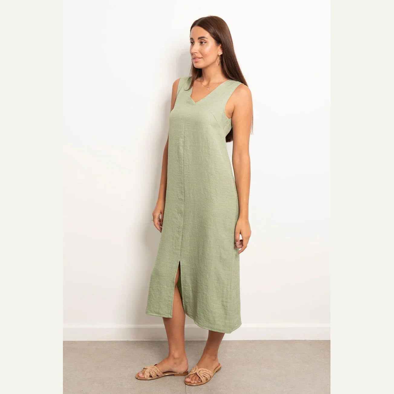 V-Neck Basic Linen Dress - Viva