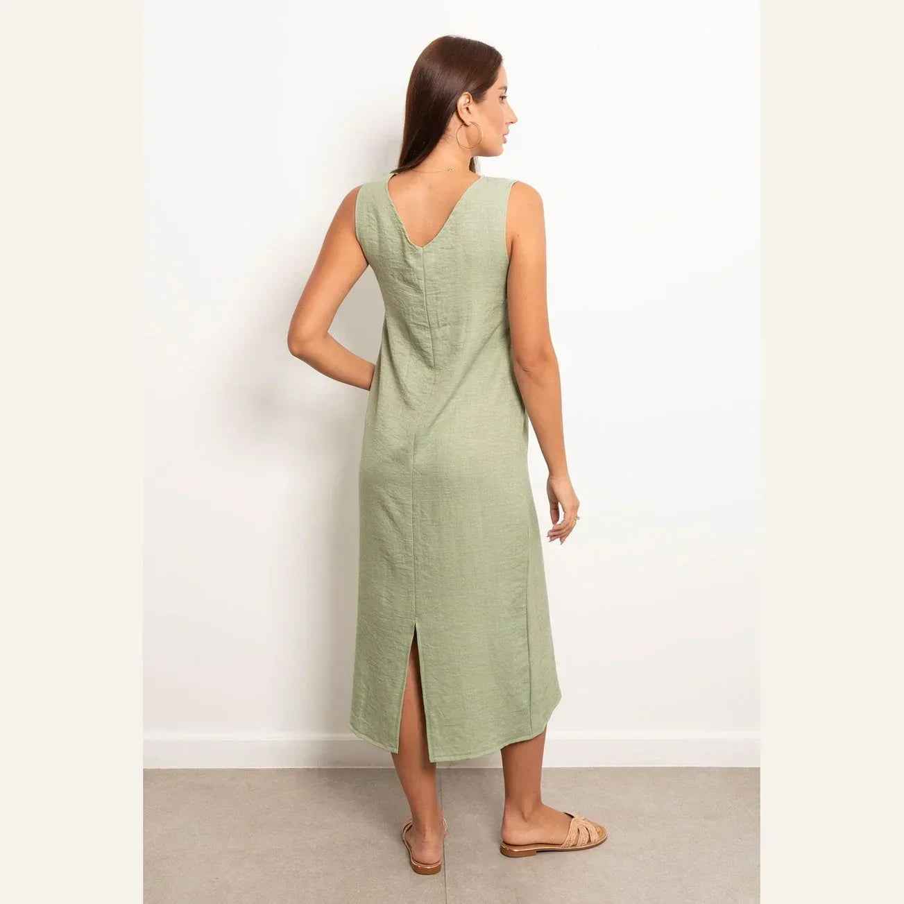 V-Neck Basic Linen Dress - Viva