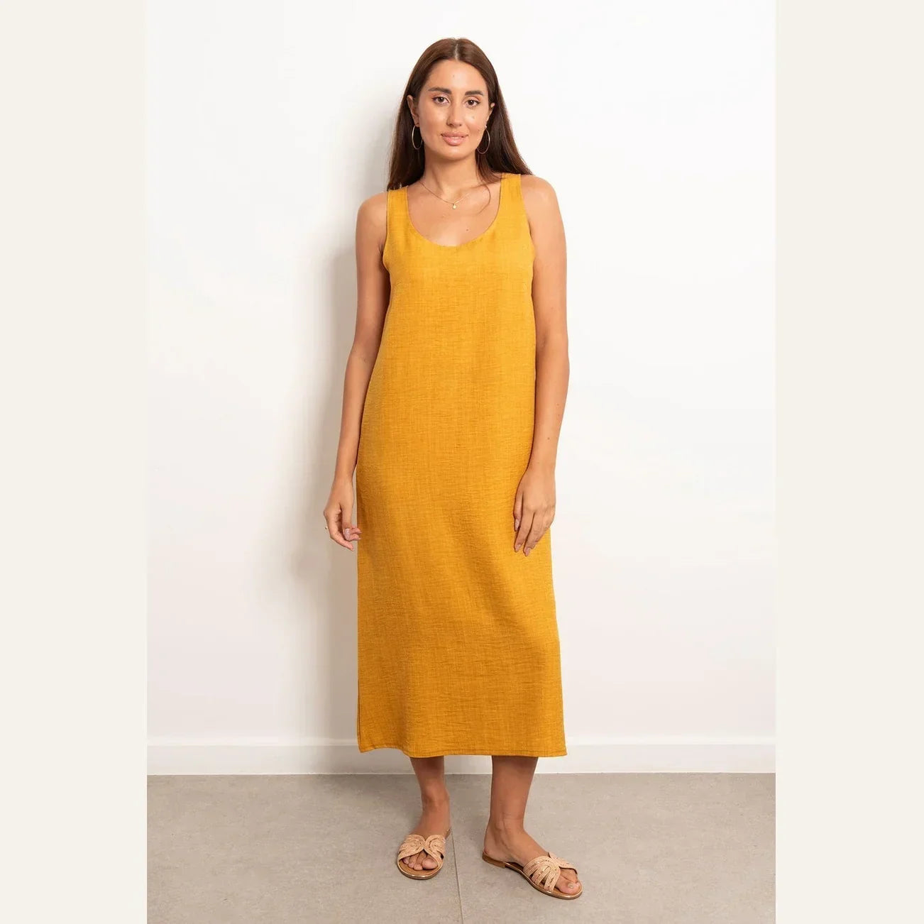 Round Neck Basic Linen Dress - Viva 2