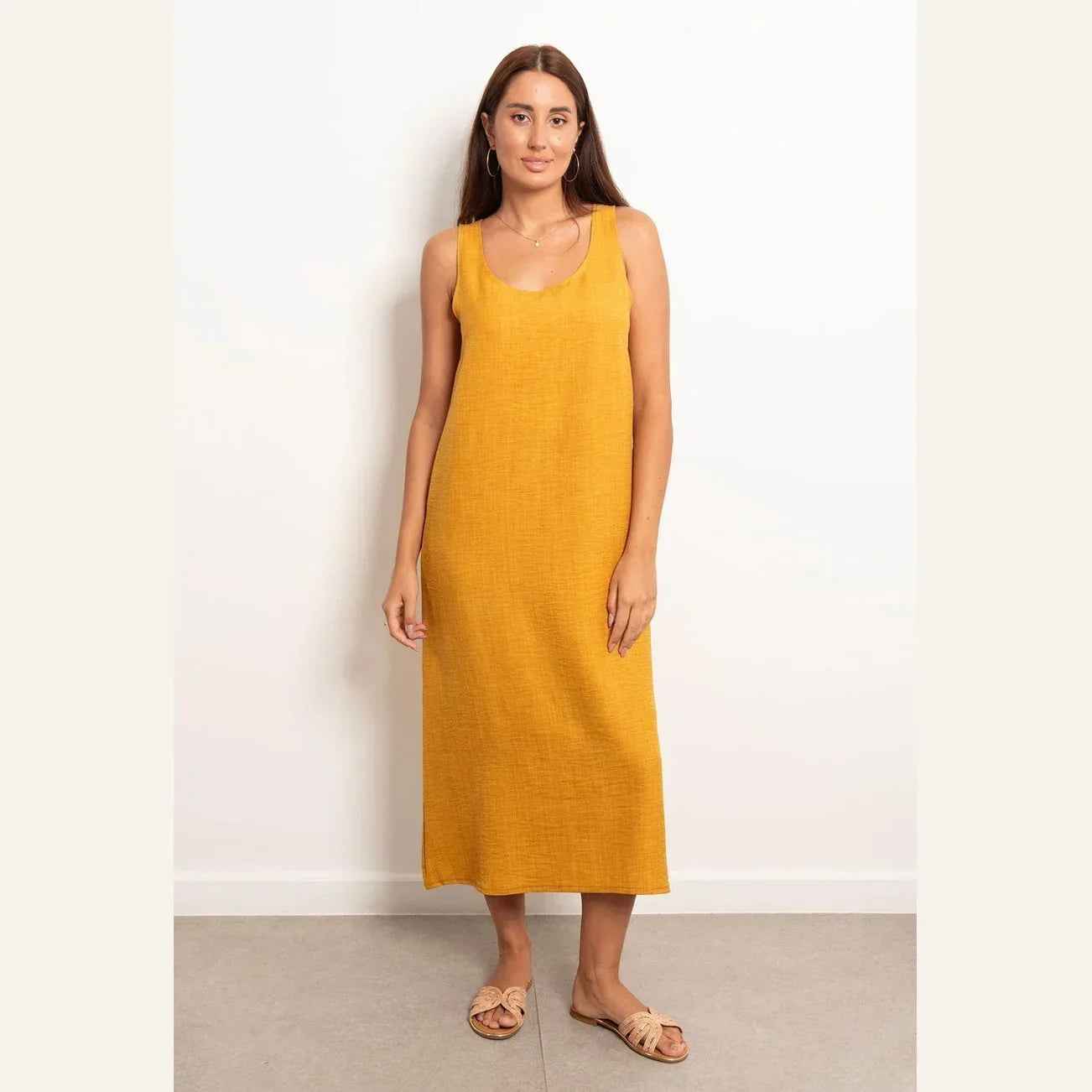 Round Neck Basic Linen Dress - Viva