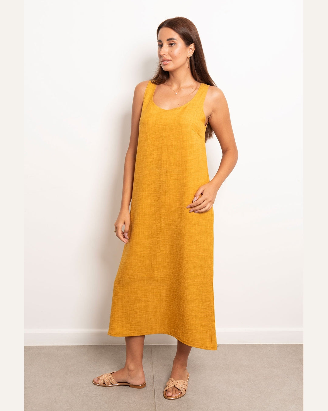 Viva - Round Neck Basic Linen Dress 3