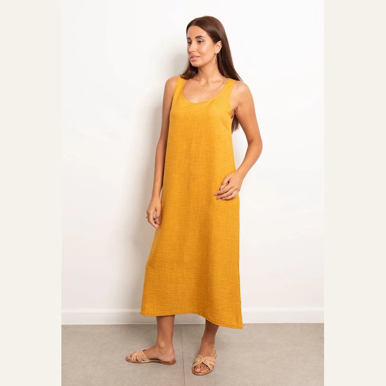 Viva - Round Neck Basic Linen Dress 4