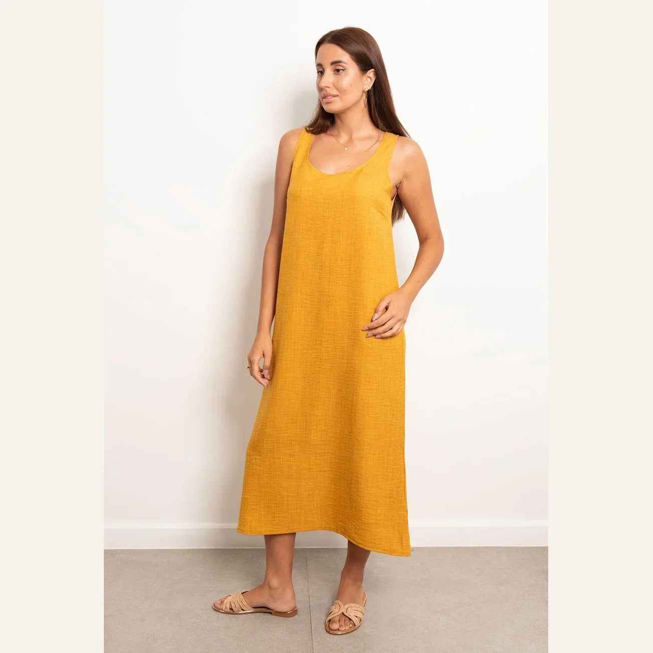 Round Neck Basic Linen Dress - Viva