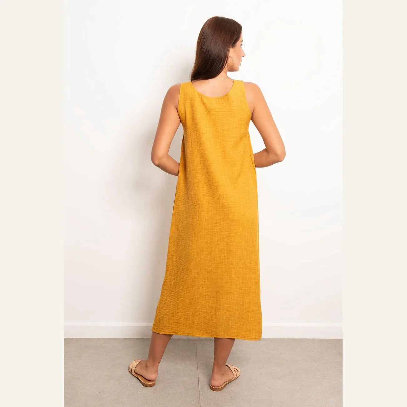 Viva - Round Neck Basic Linen Dress 3