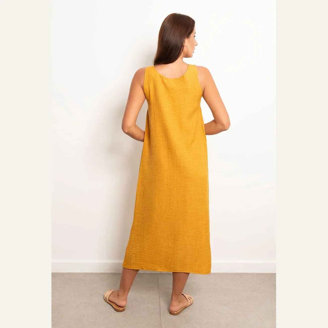Round Neck Basic Linen Dress - Viva