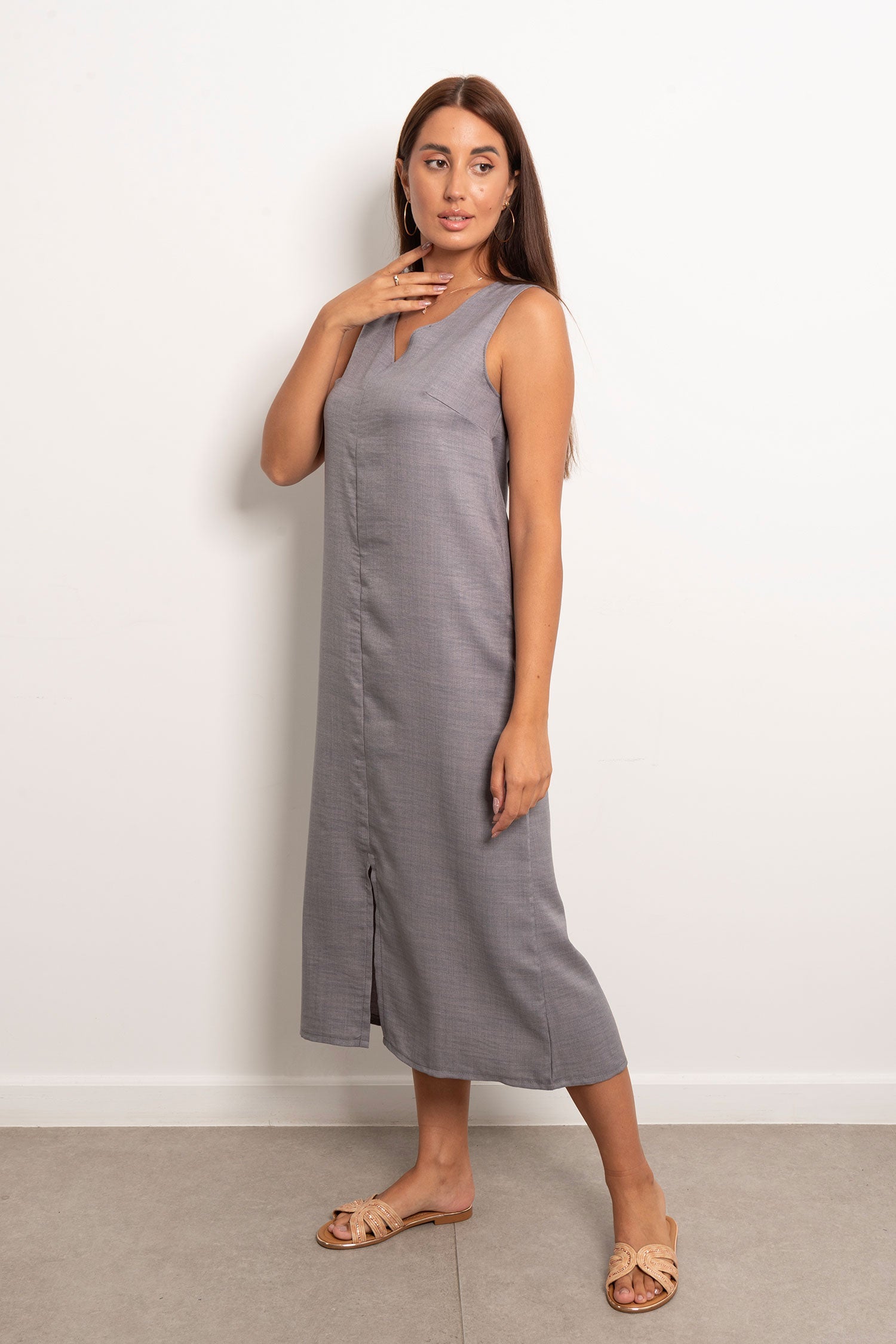 Viva - V-Neck Basic Linen Dress 8