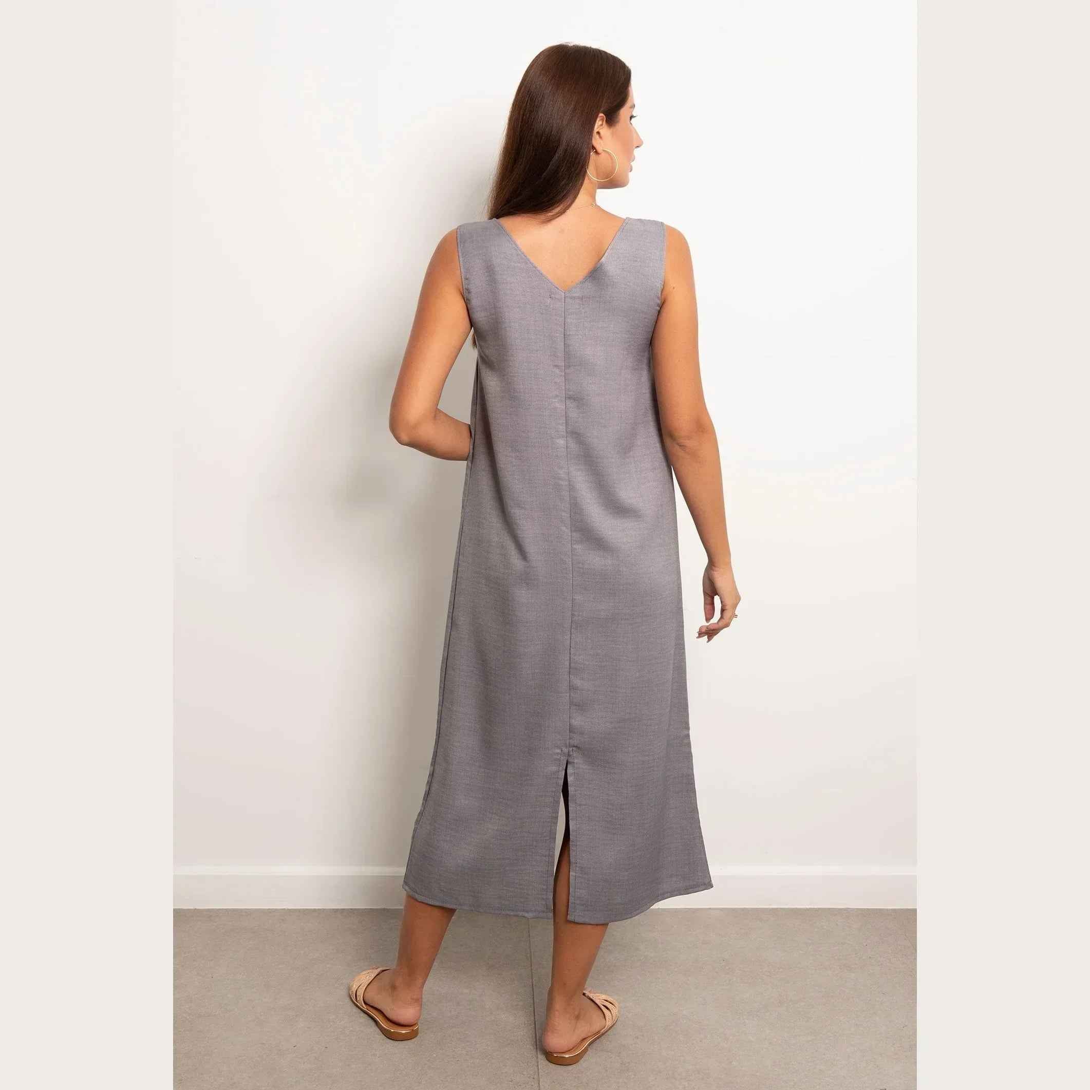 V-Neck Basic Linen Dress - Viva