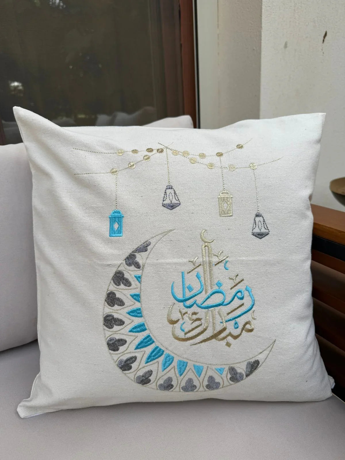 Lavender - Ramadan Mubarak Cushion Cover Turquoise*Gold 1