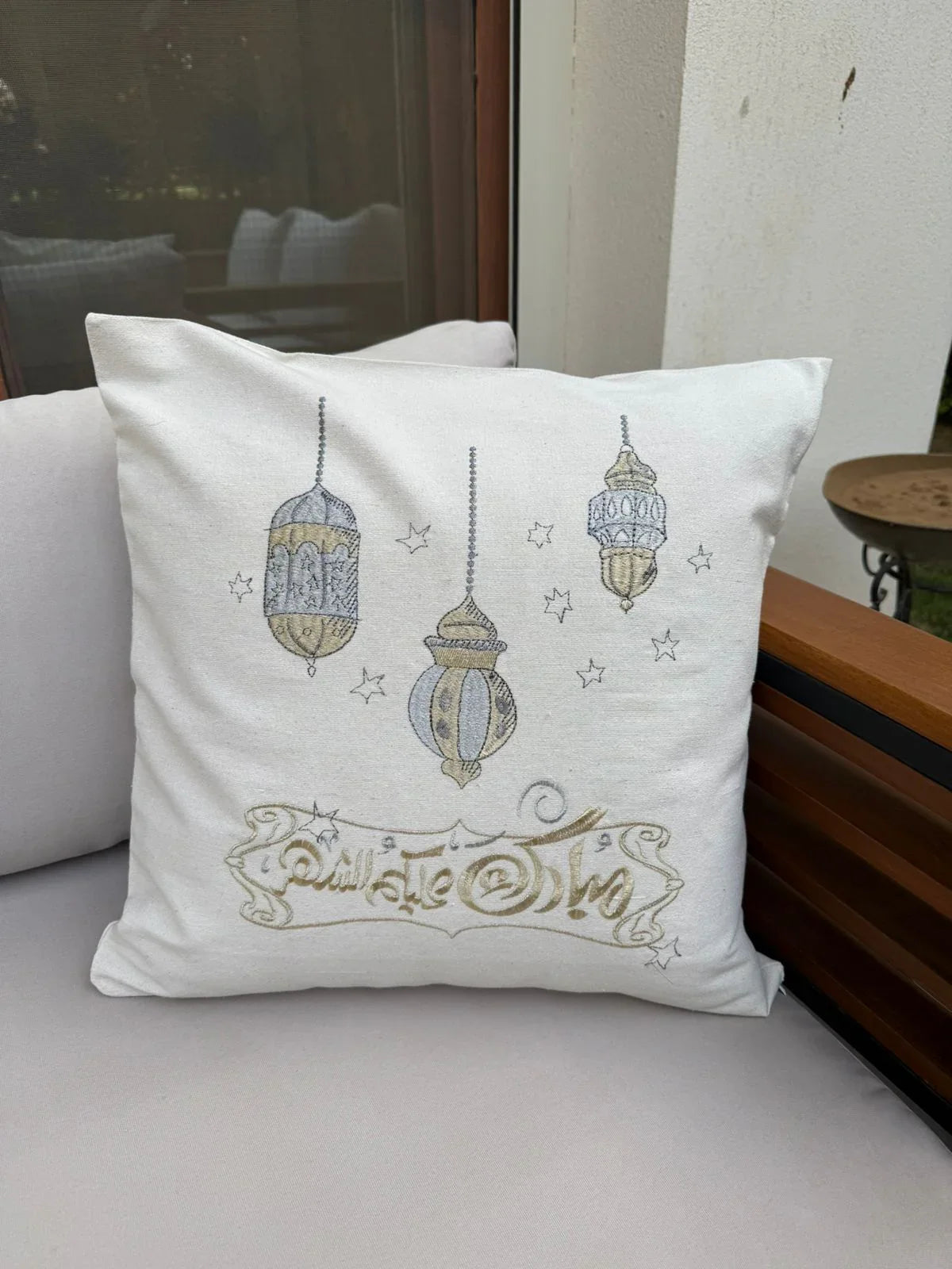 Lavender - Mubarak Alikoum Alshahr Cushion Cover Gray*Gold 1
