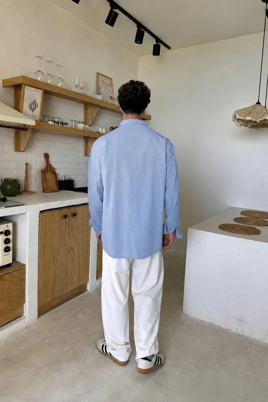 Sky Blue Linen Shirt - Comfowear 3