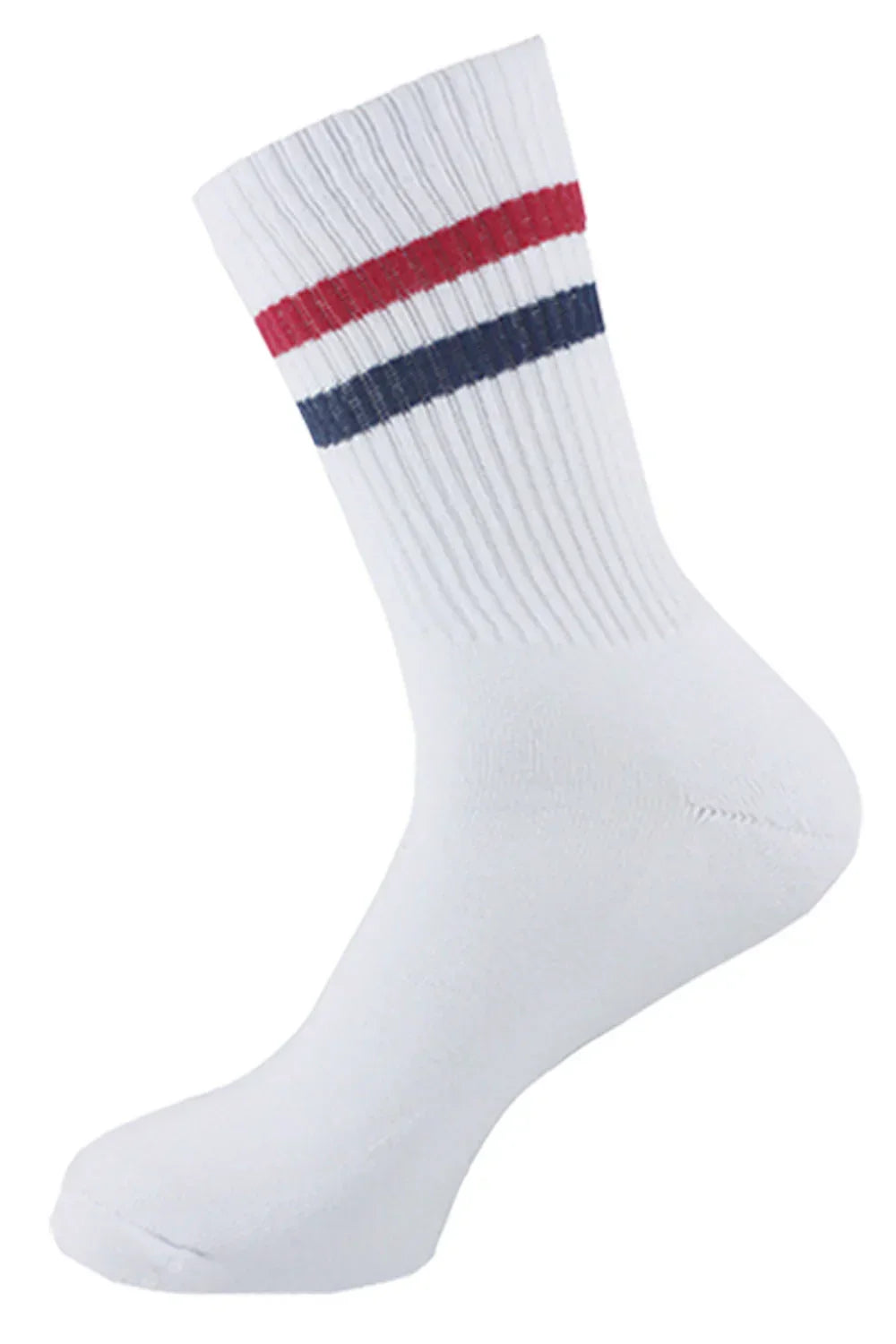 Men Set Of 3 Long Half Terry Sport Socks white (red-blue lines stripes) - Sam Socks - Babazzaro