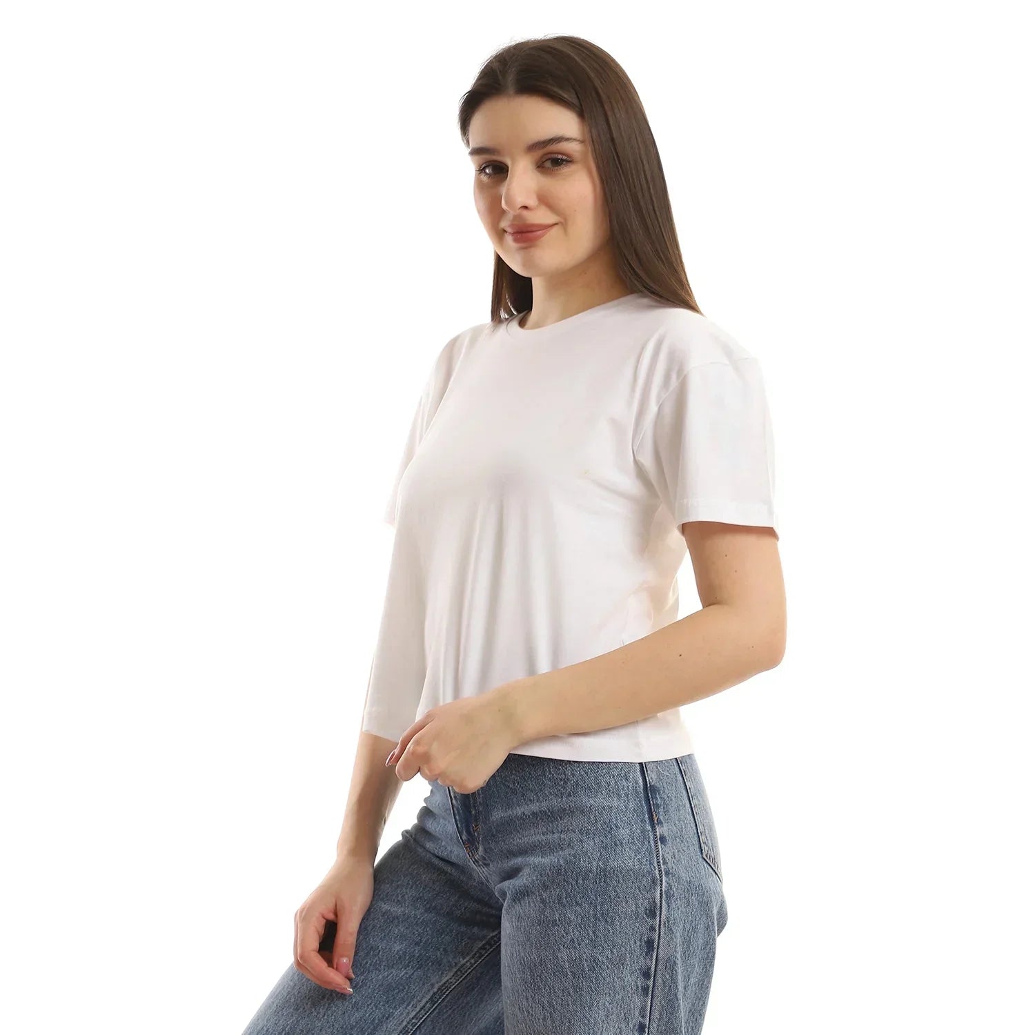 Basic Women cropped SS T-shirt - White - NAS Trends - Babazzaro