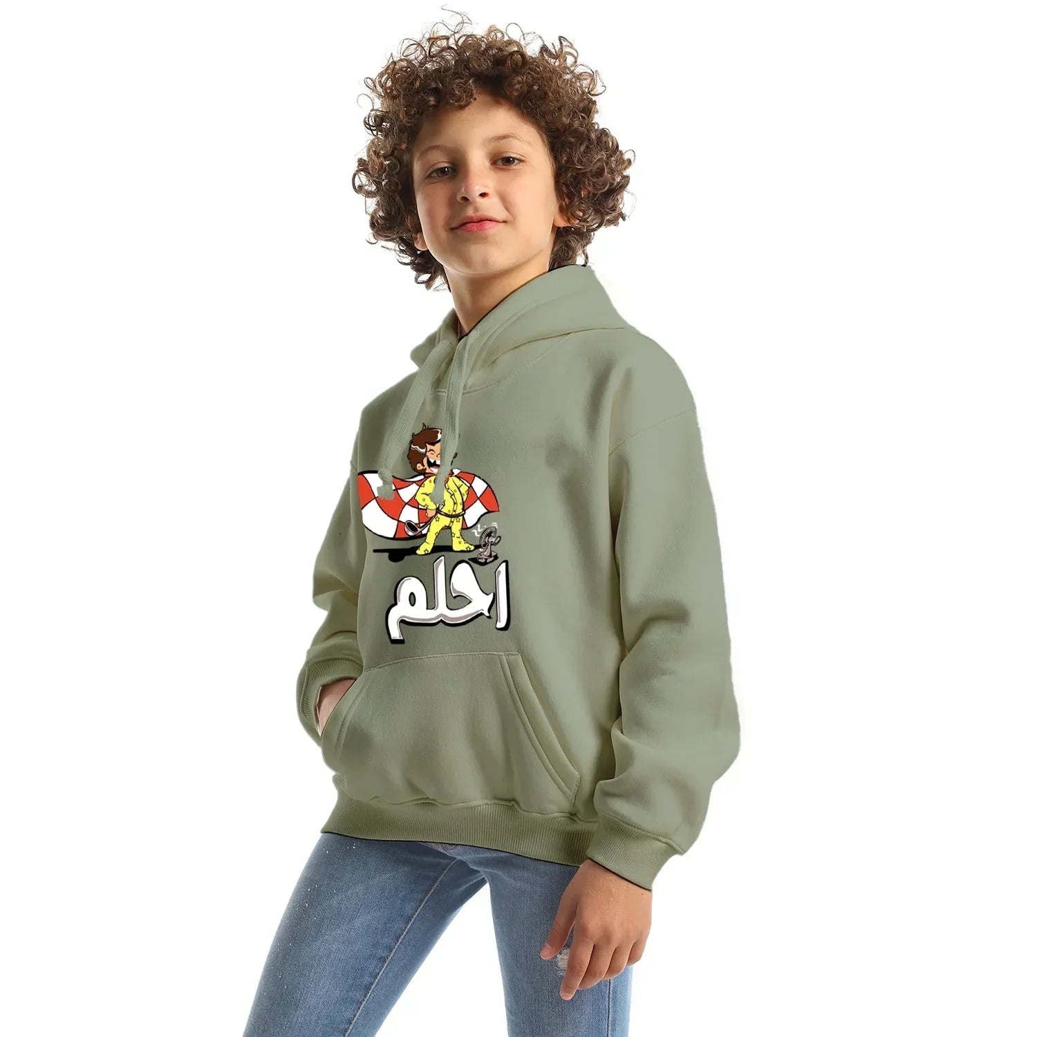 E7lam Kids Oversized Hoodie-Olive - NAS Trends - Babazzaro