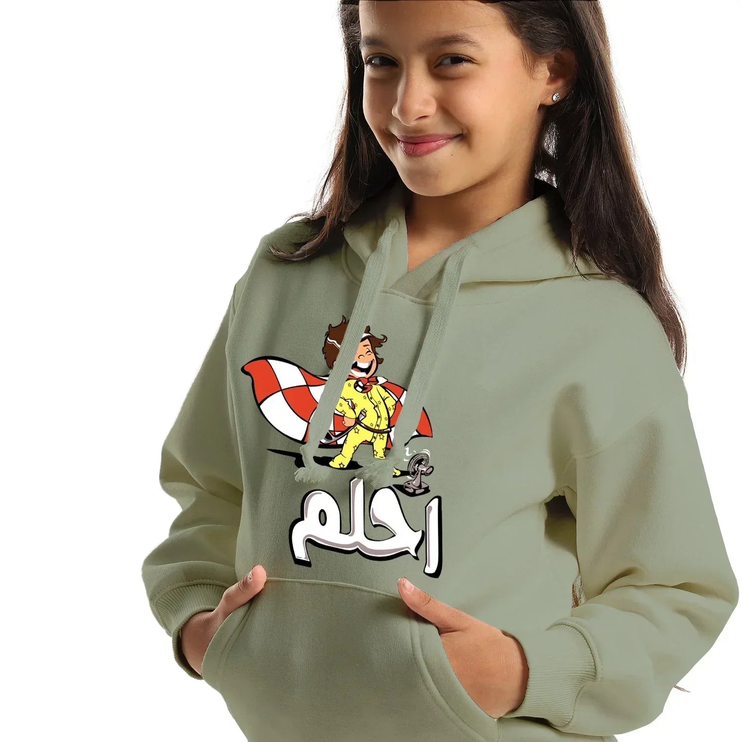 E7lam Kids Oversized Hoodie-Olive - NAS Trends - Babazzaro