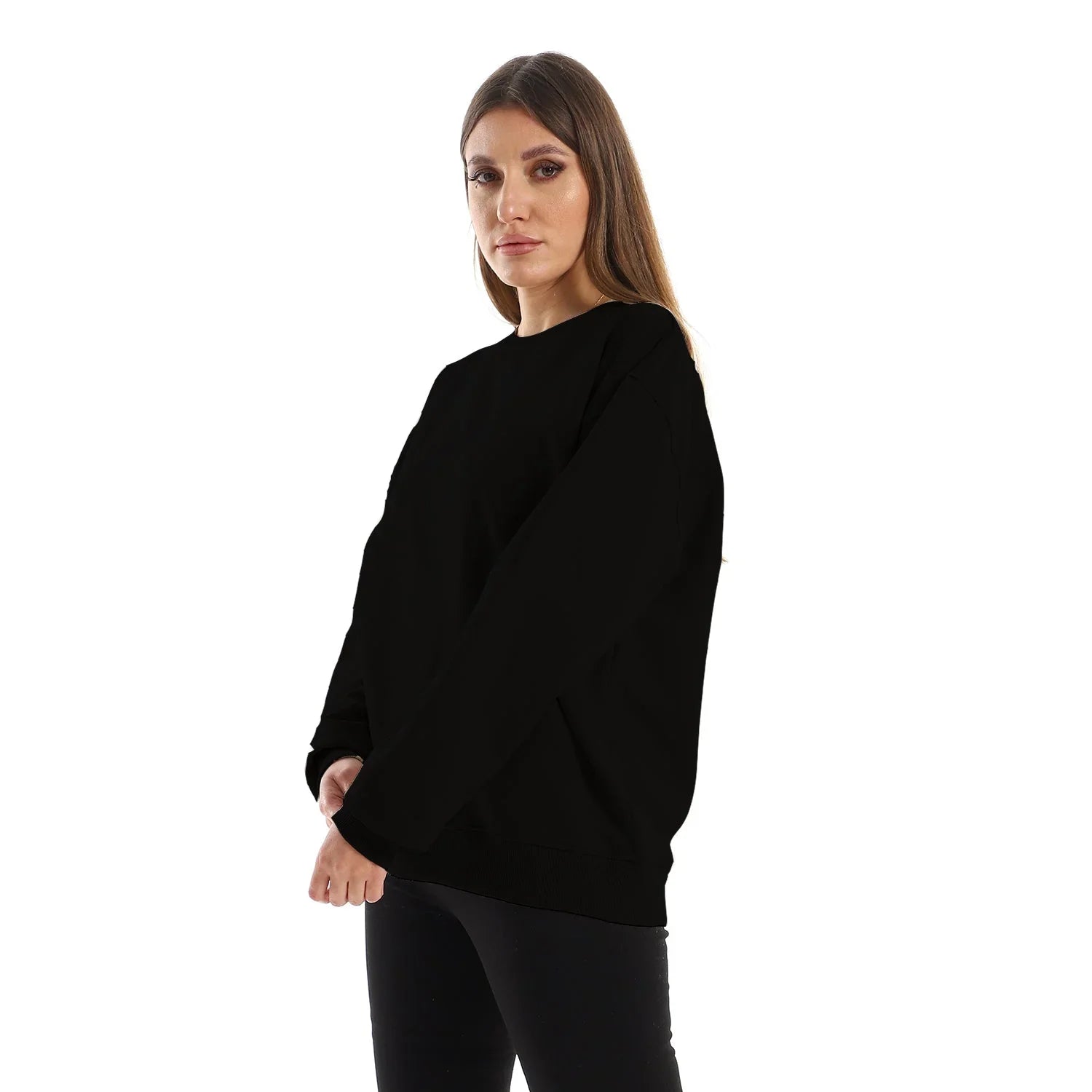 NAS Trends - Basic Unisex Oversized Crew-neck Sweatshirt-Black 3