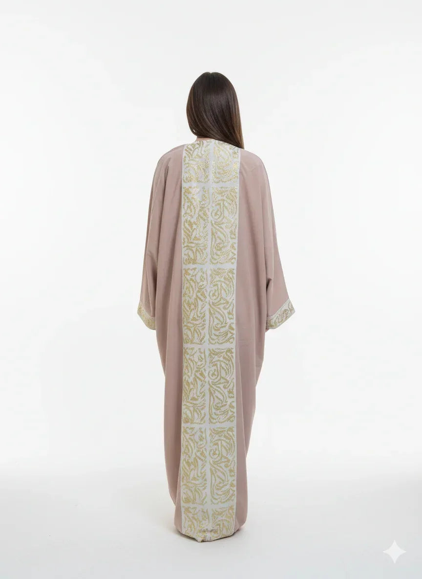 Beige Kaftan Embroidered with Arabic Letters in Gold - Urbantique - Babazzaro