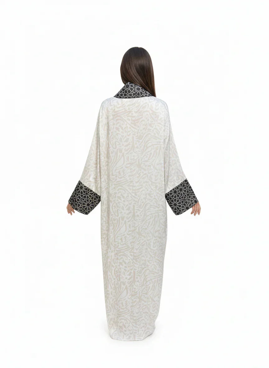 Beige Kaftan with Black Print - Urbantique - Babazzaro