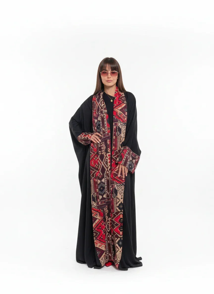 Black Kaftan with Multi - Colored Print - Urbantique - Babazzaro