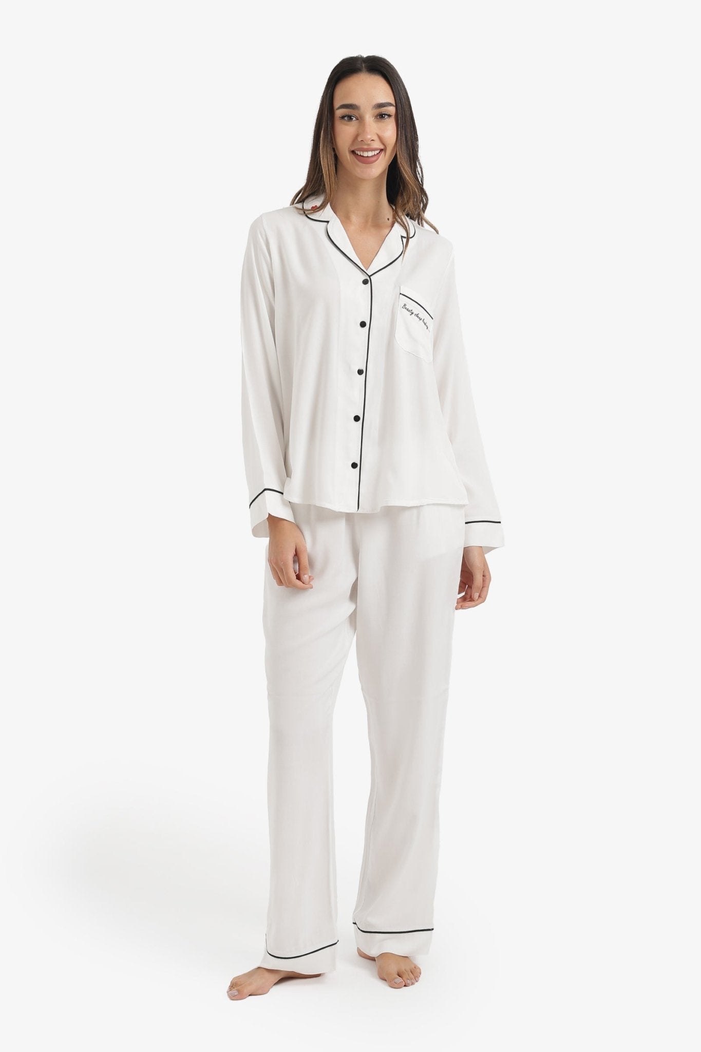 Black Piping Pyjama Set - Carina - Babazzaro