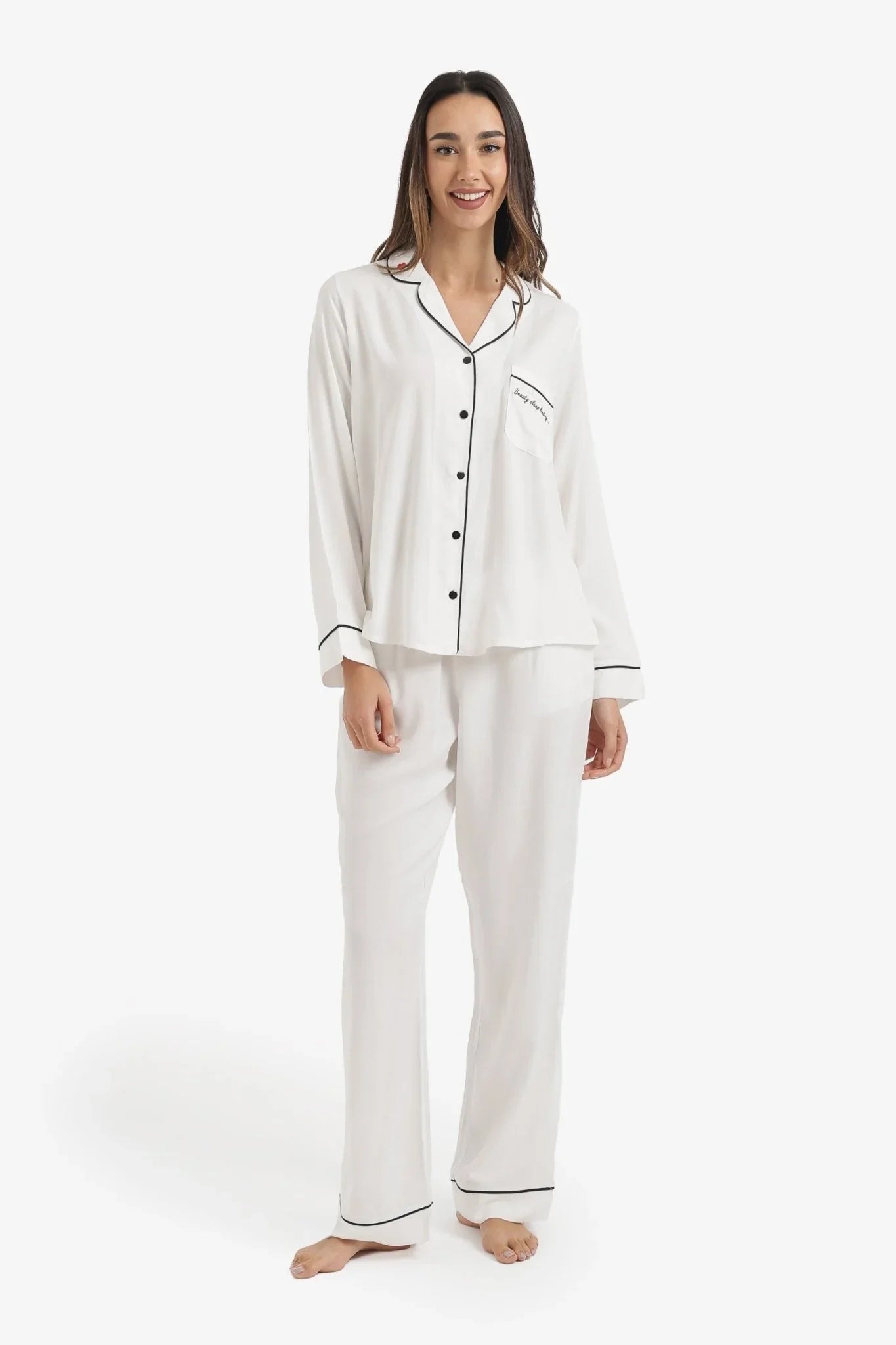 Black Piping Pyjama Set - Carina - Babazzaro
