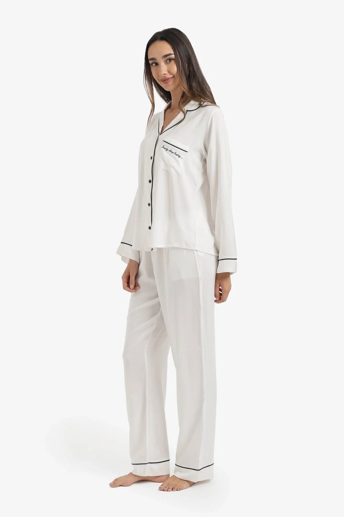 Black Piping Pyjama Set - Carina - Babazzaro