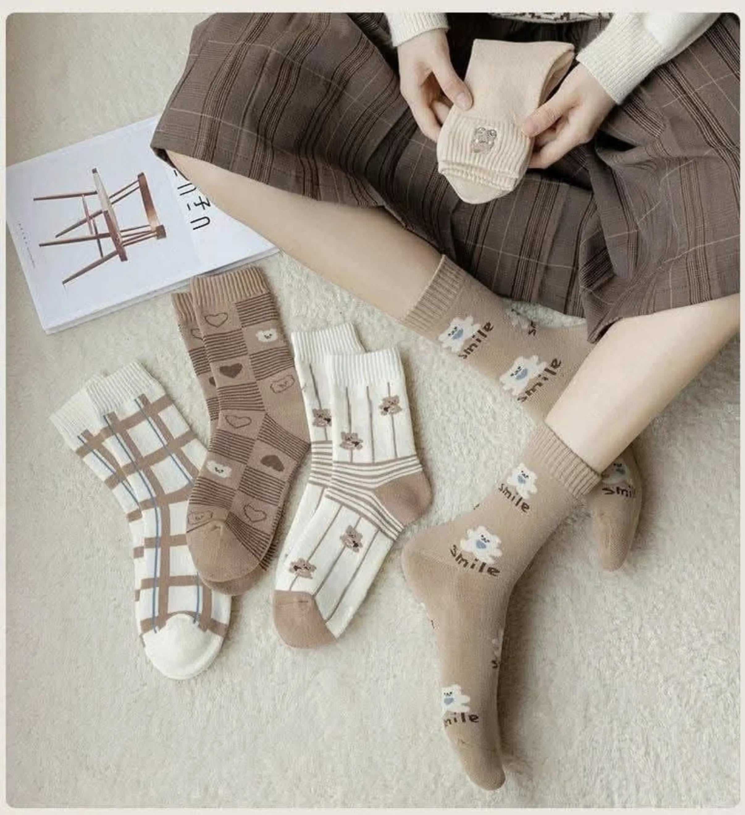 3 Feathers - Teddy Bear Collection 5-Pack Women Long Cotton Socks 1