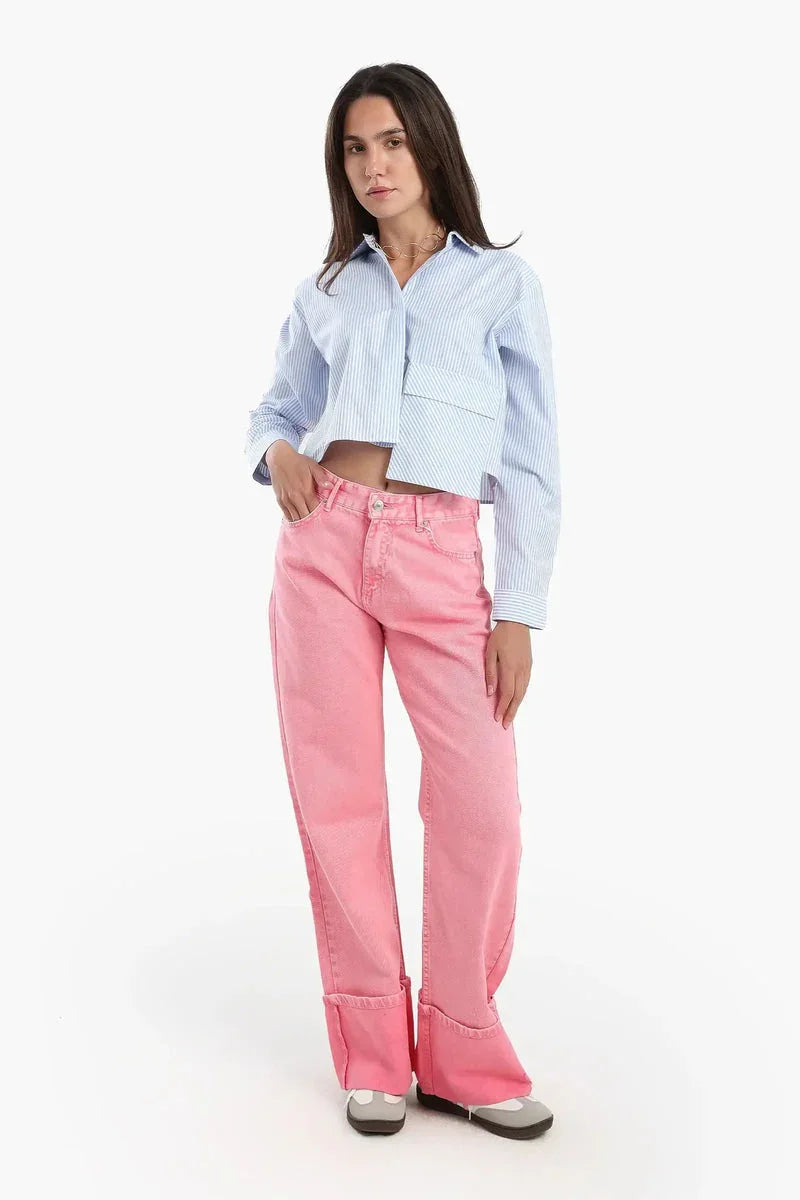 Carina - Folded Hem Pink Jeans 2