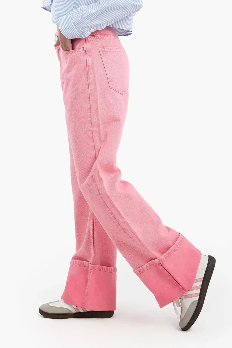 Carina - Folded Hem Pink Jeans 3