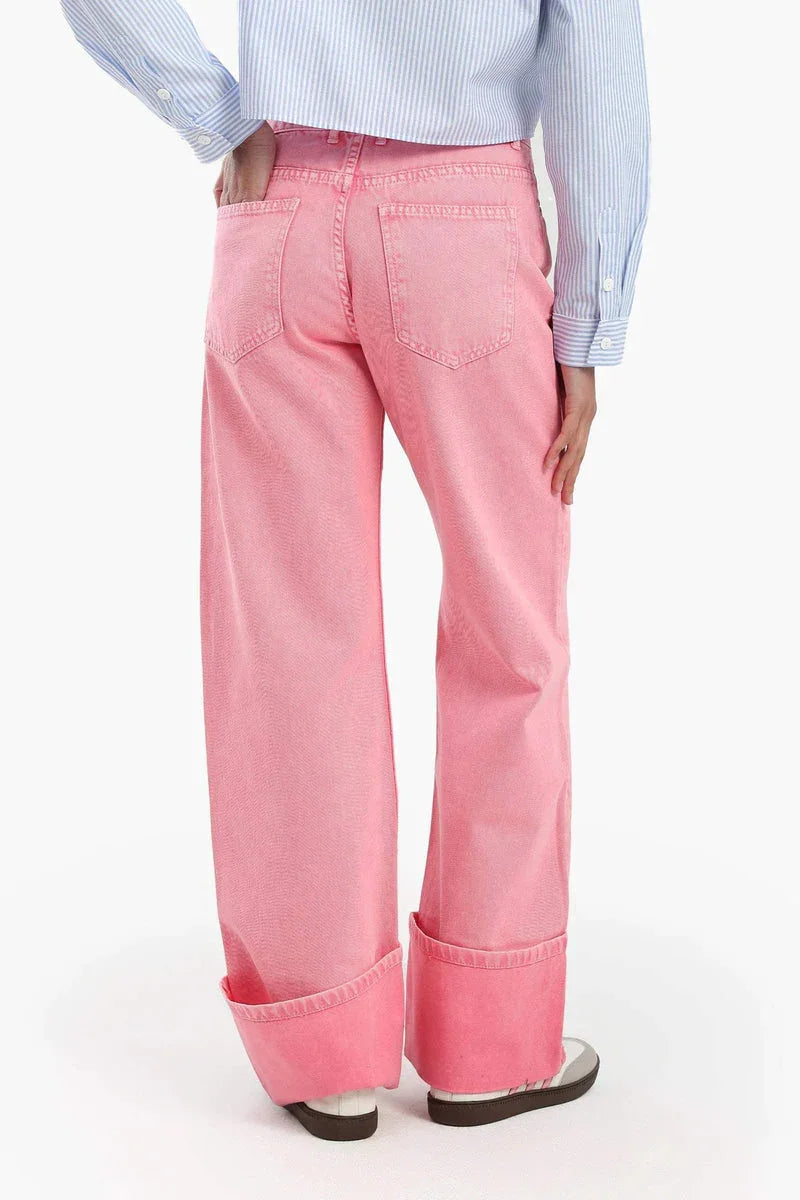 Carina - Folded Hem Pink Jeans 4