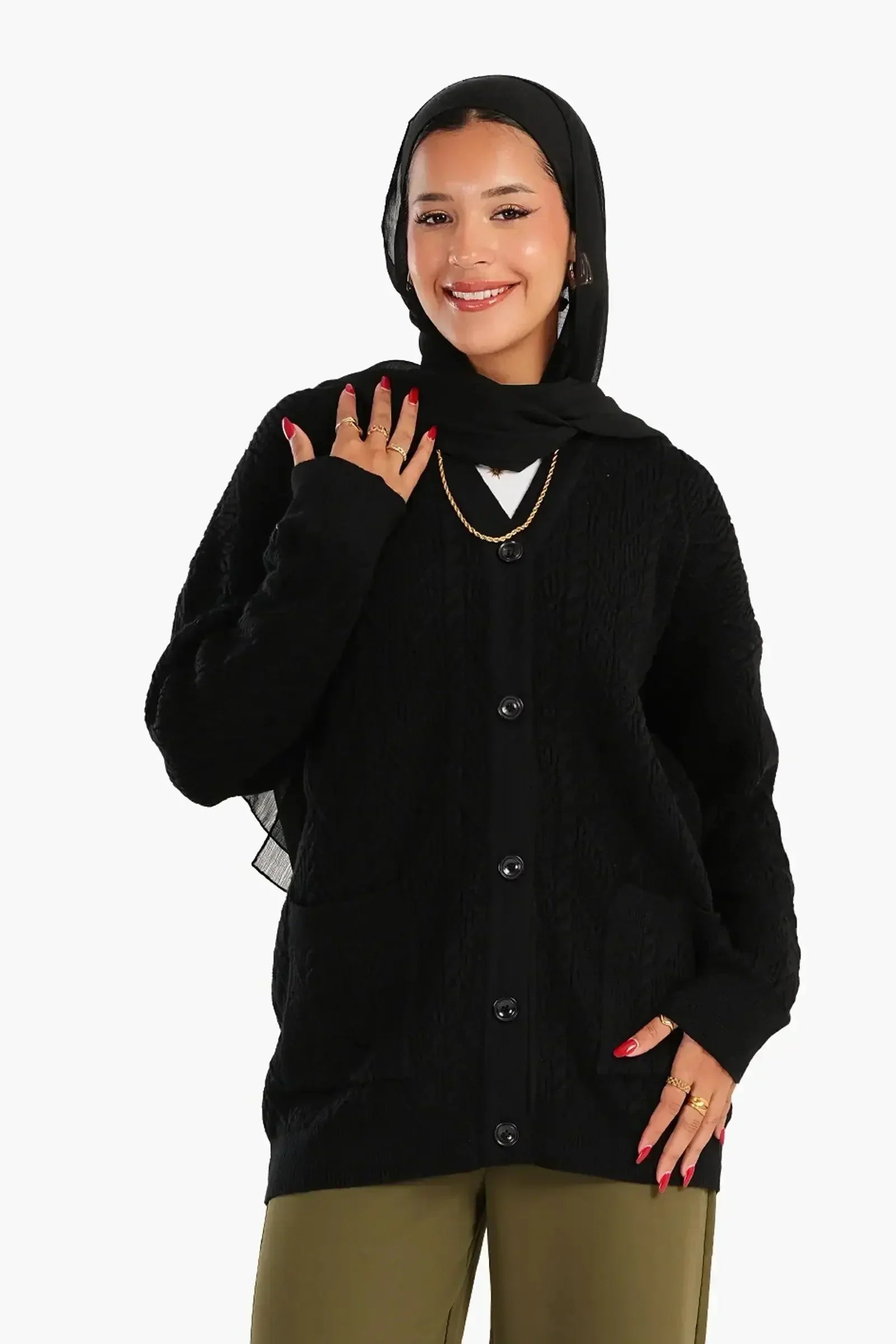 Carina - Cardigan with Ribbed Elastic Hem 1