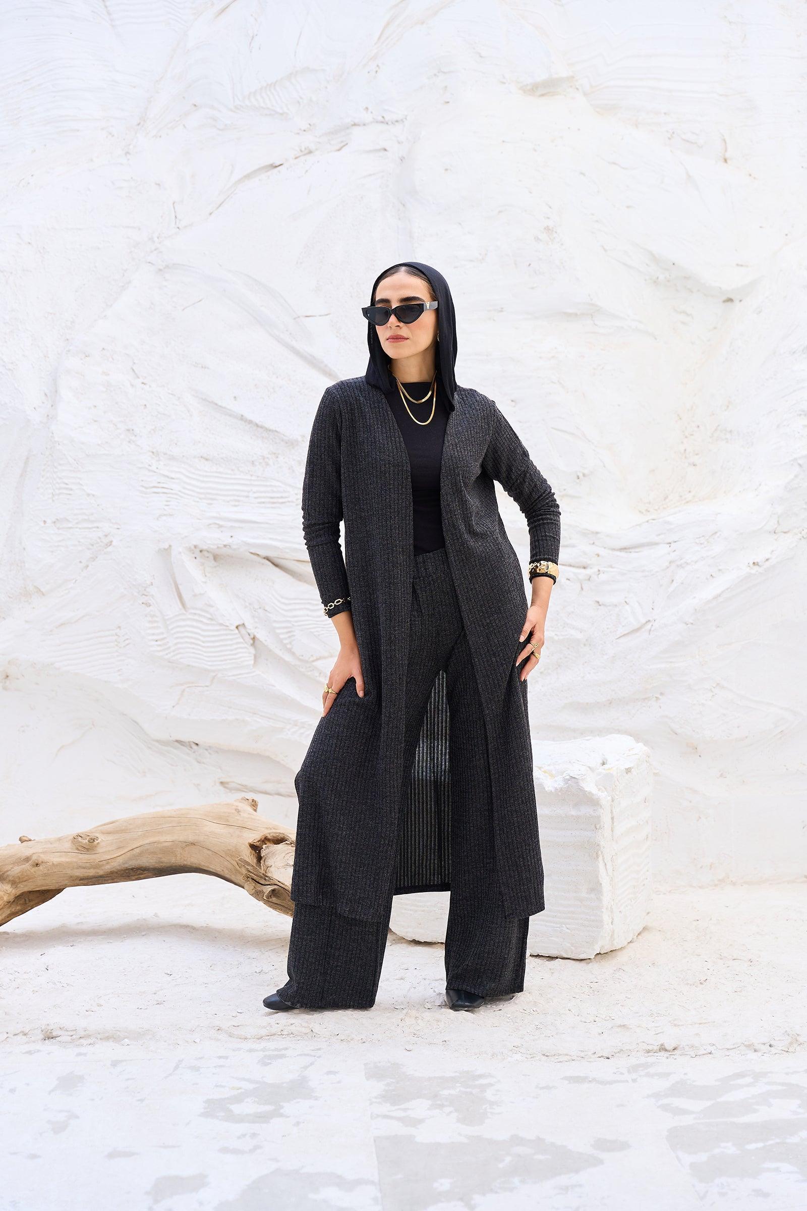 Clue - Ribbed Long Open Front Cardigan 1