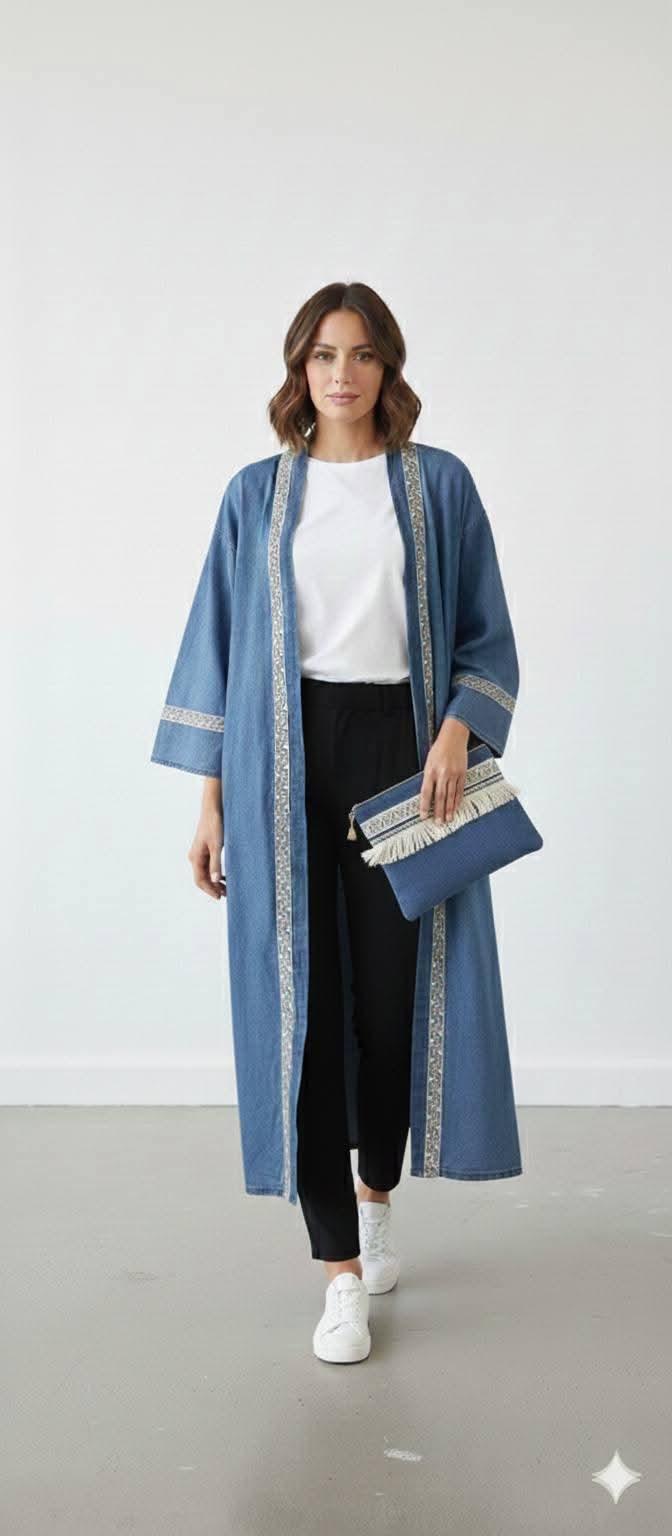 Denim Cardigan with Clutch Bag - Blue Bell - Babazzaro
