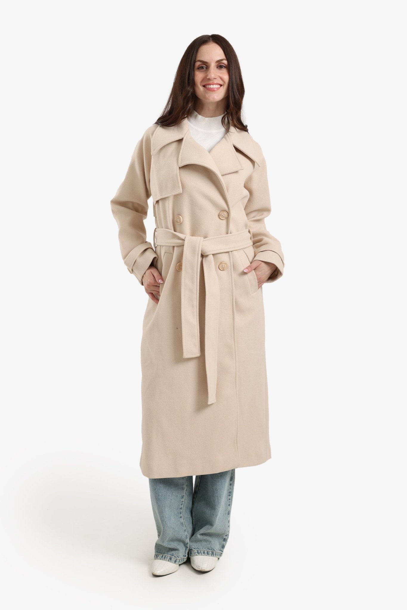 Double Breasted Wool Coat - Clue - Babazzaro