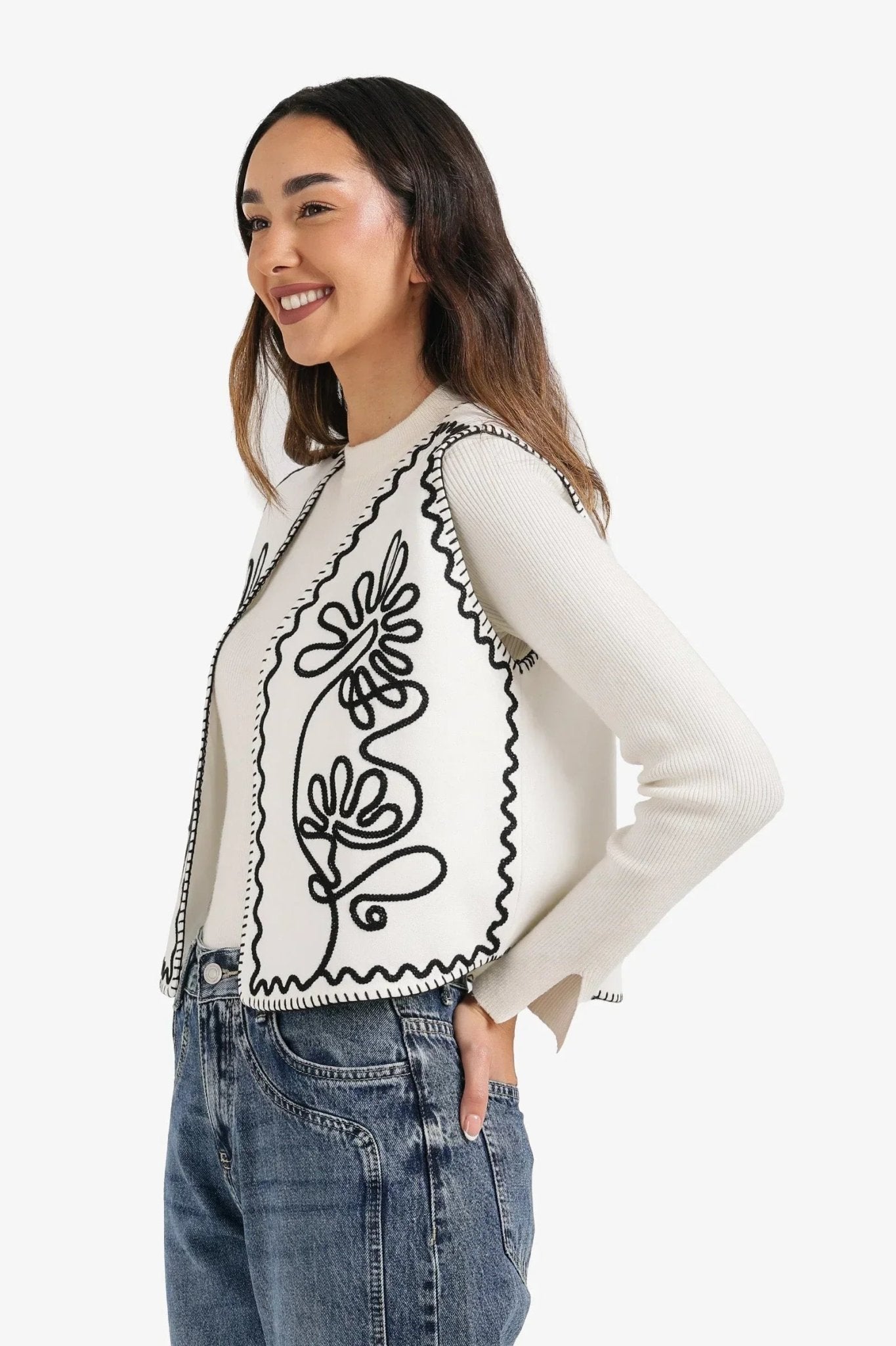 Embroidered Open Vest - Carina - Babazzaro