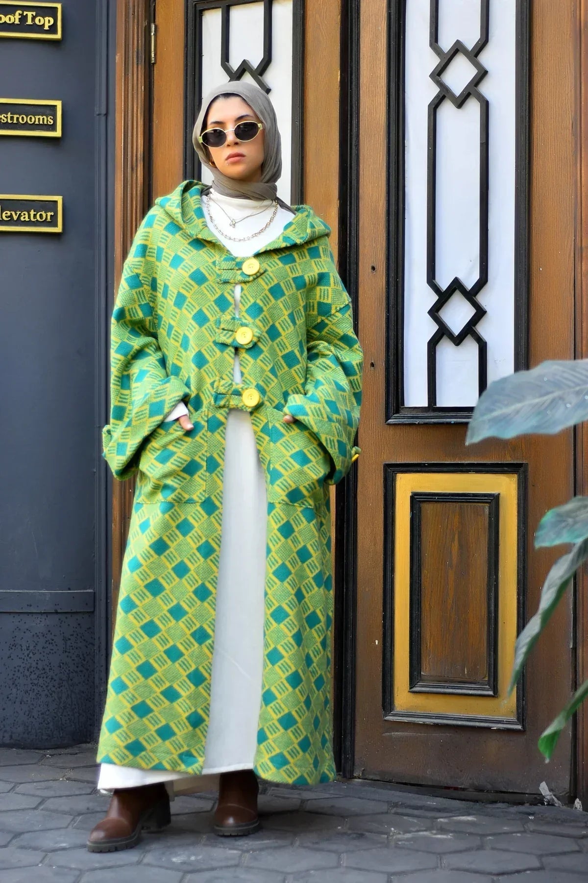 Emerald Mosaic Hooded Winter Cardigan - Queenza - Babazzaro
