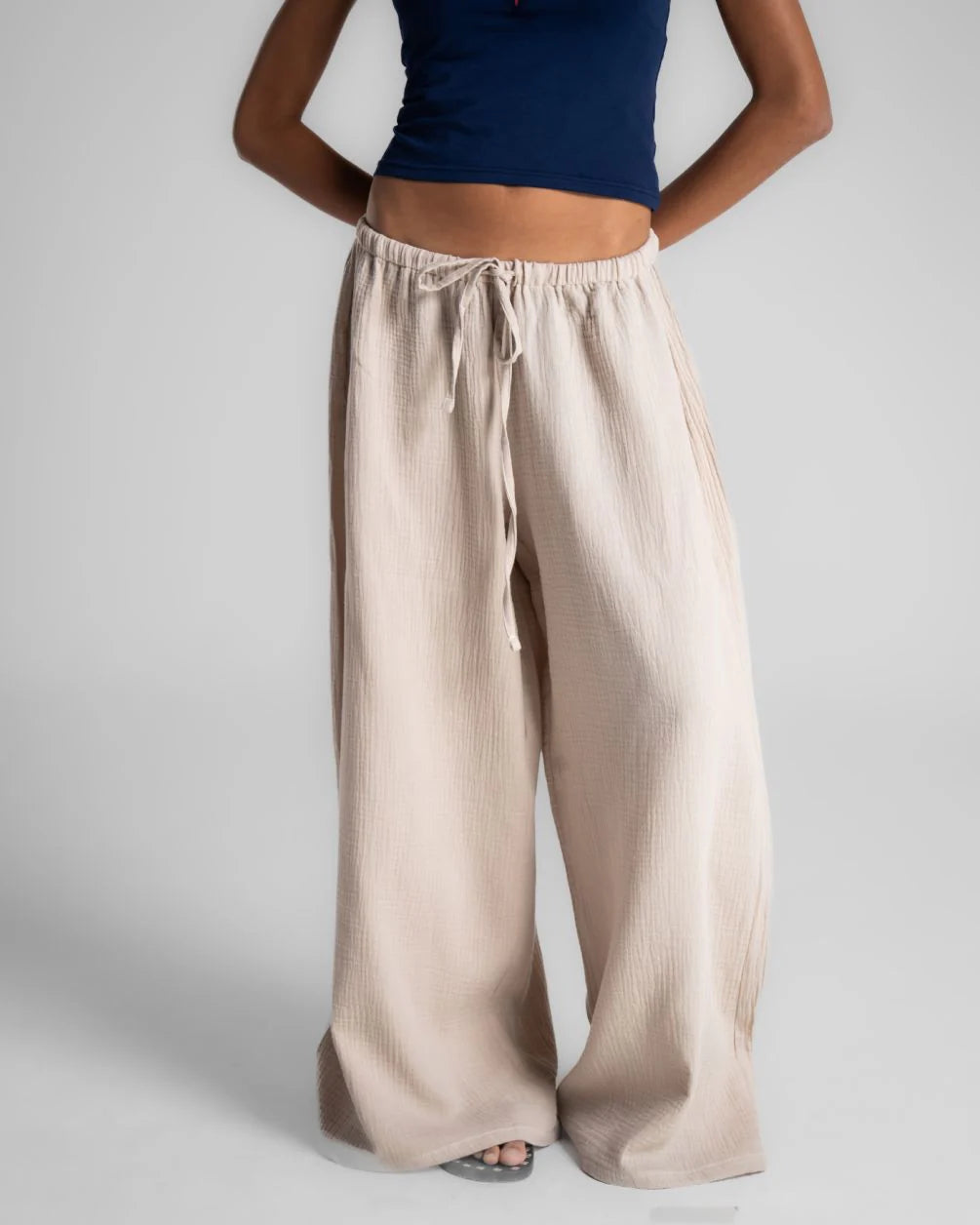 In your shoe - Beige Crinkled Loose Pants 2