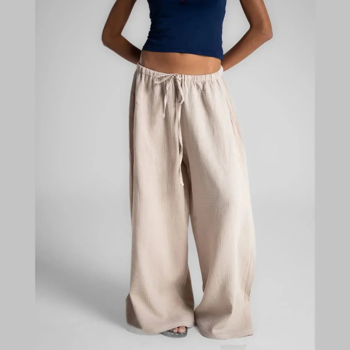 Beige Crinkled Loose Pants - In your shoe 2