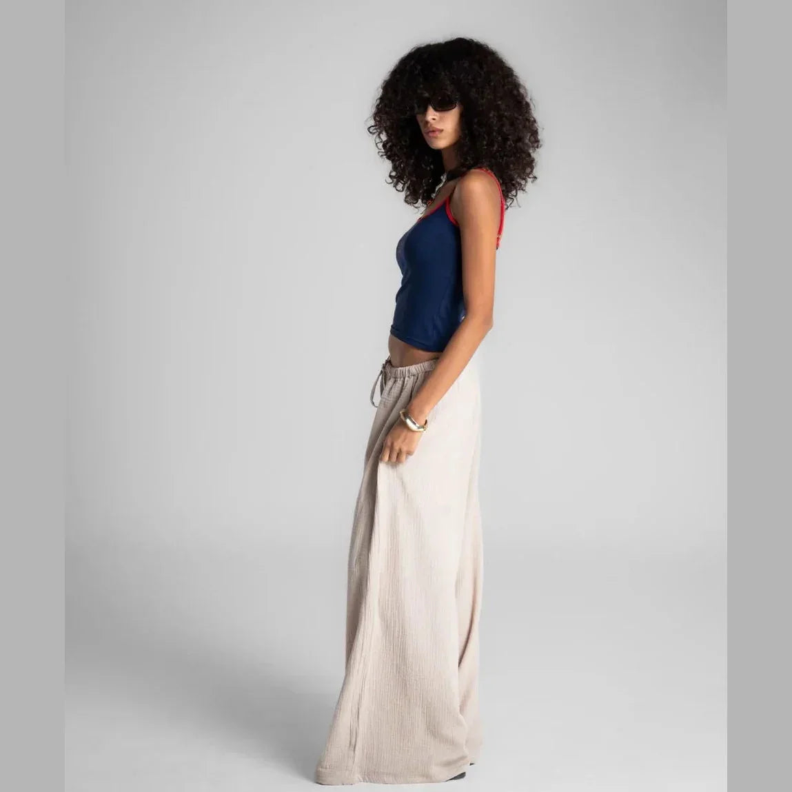 Beige Crinkled Loose Pants - In your shoe - Babazzaro