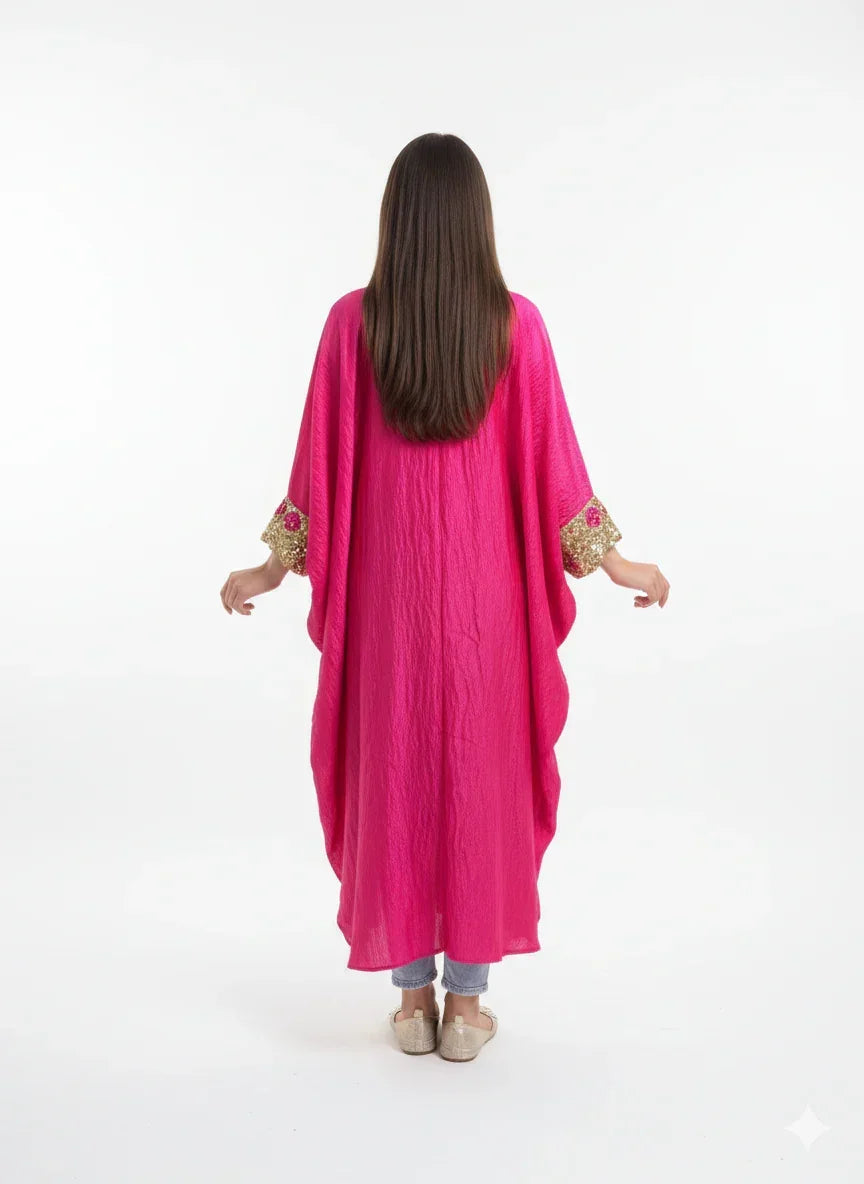 Fuchsia Kaftan Embroidered with Gold - Urbantique - Babazzaro