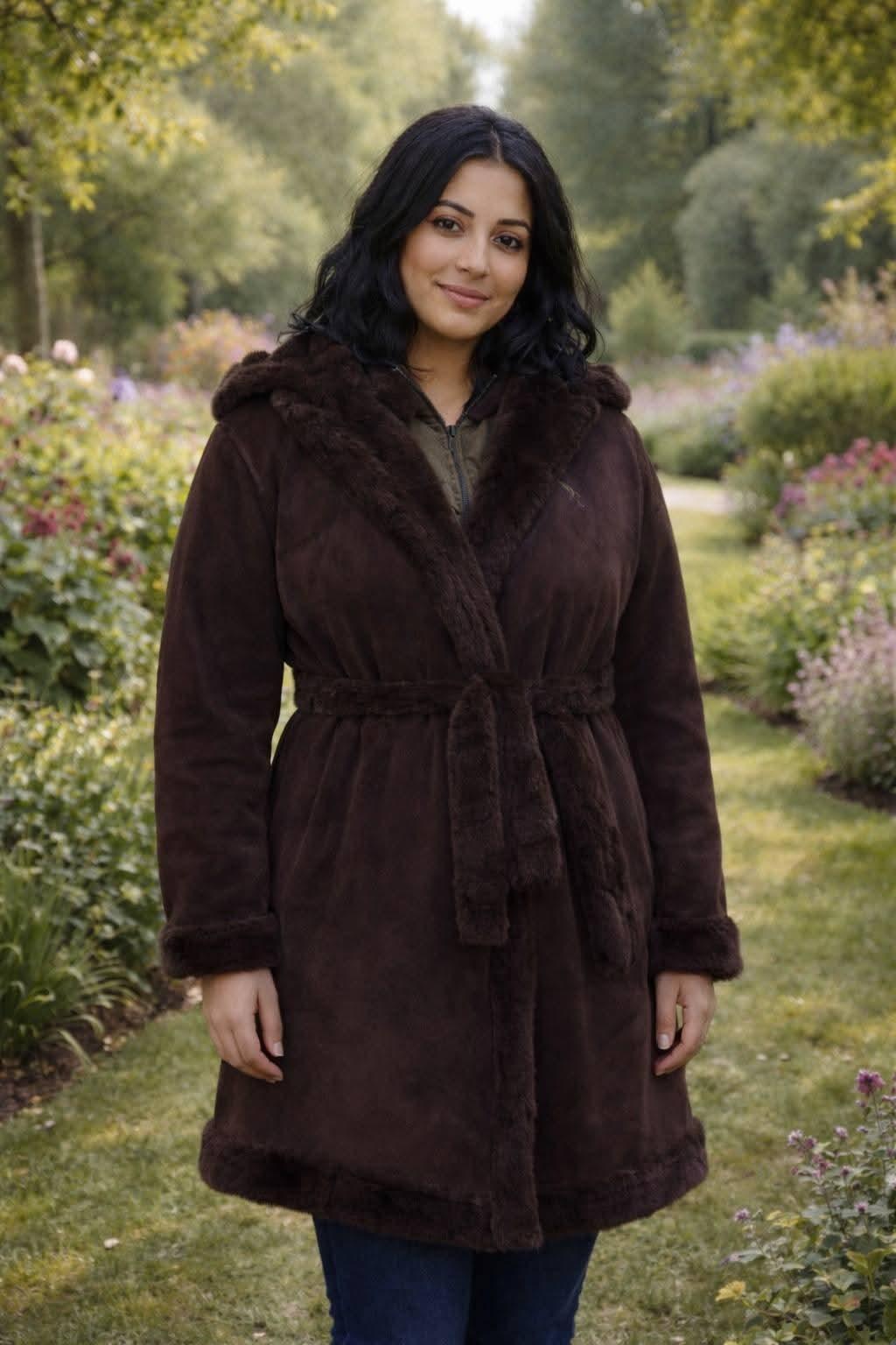 Fully Fur - Lined Suede Coat - Blue Bell - Babazzaro