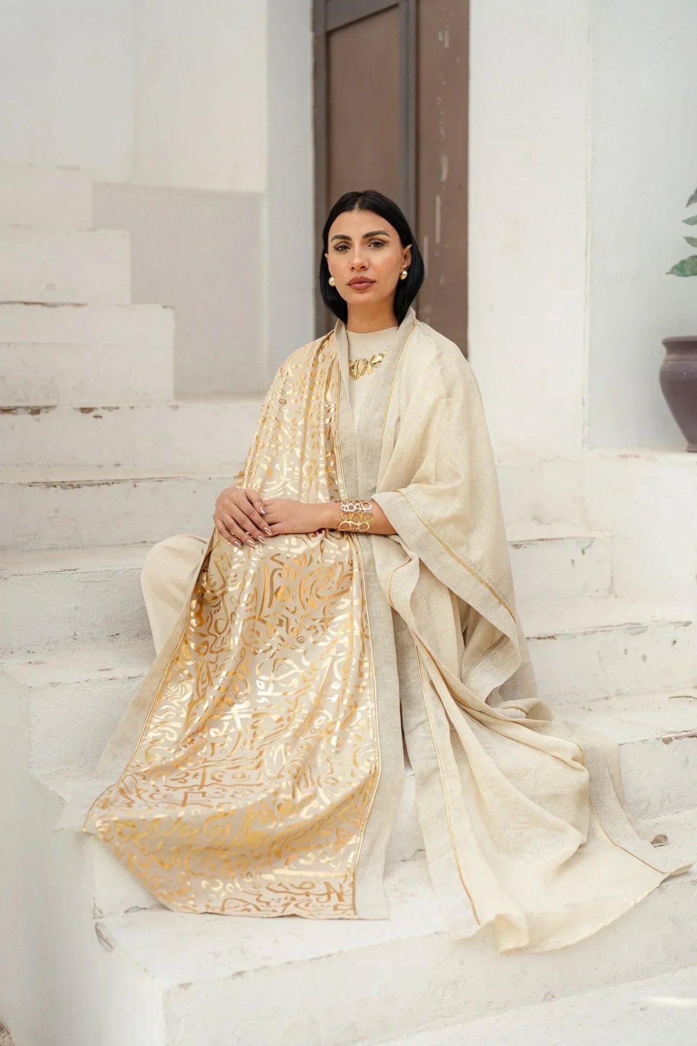 Golden Linen Kaftan - Beige - Dress Code - Babazzaro