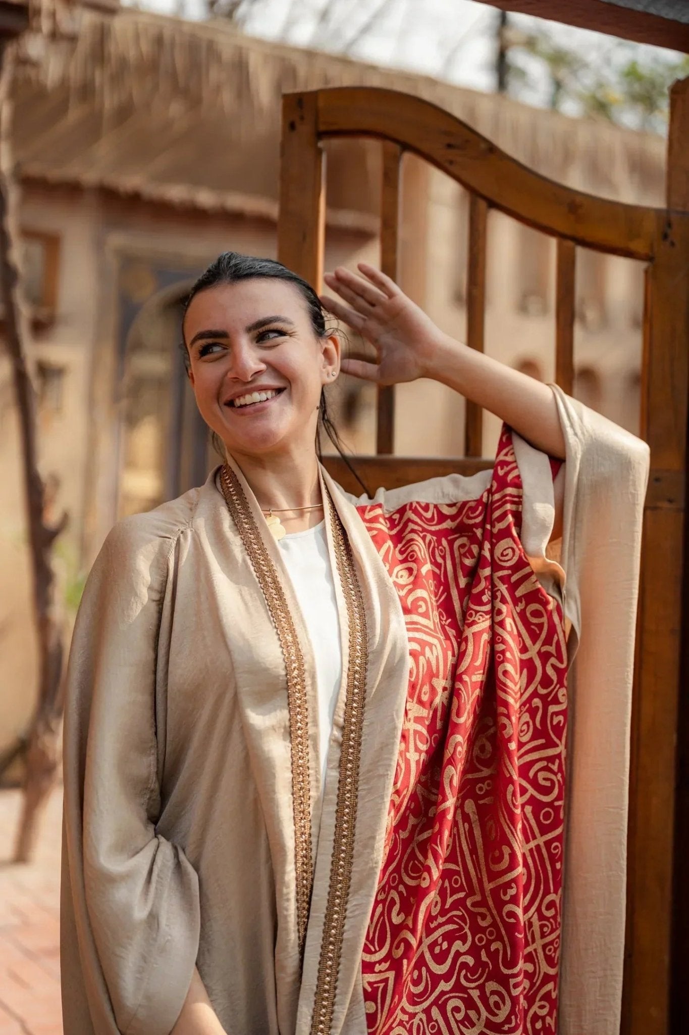 Golden Linen Kaftan Red - Dress Code - Babazzaro