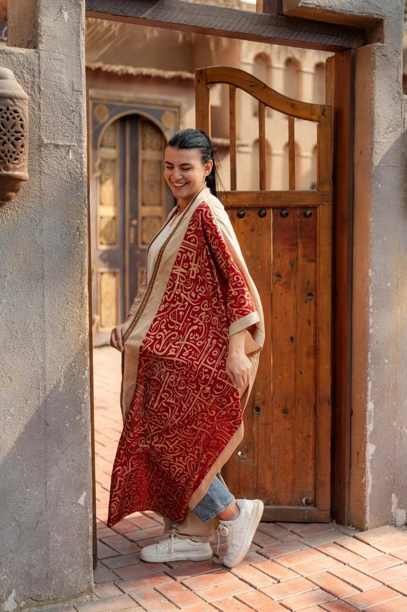 Golden Linen Kaftan Red - Dress Code - Babazzaro