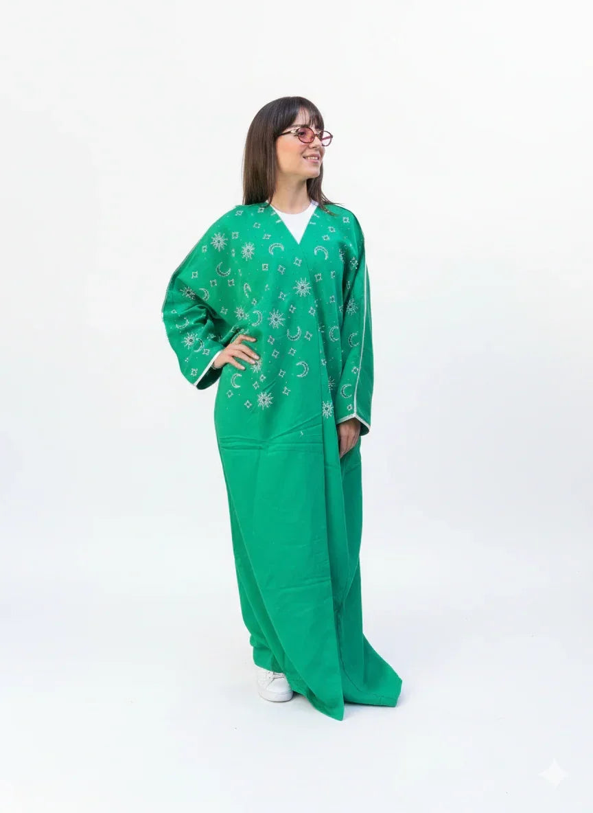 Green Kaftan with Crescent & Star Strass - Urbantique - Babazzaro