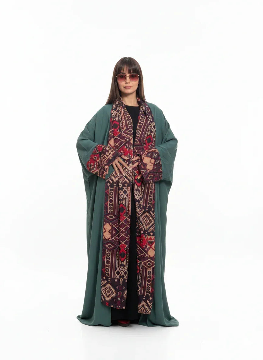 Green Kaftan with Multi - Colored Print - Urbantique - Babazzaro