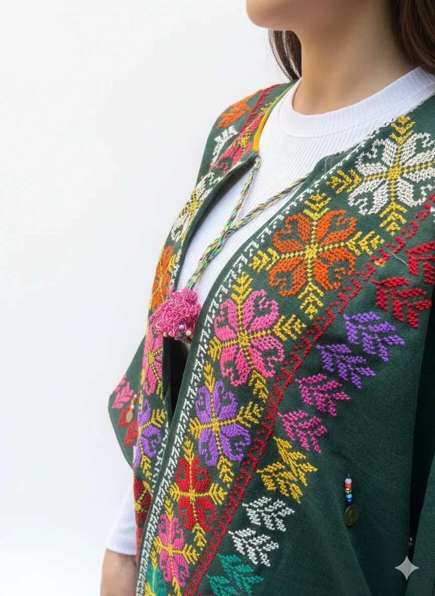 Green Kaftan with Multicolored Embroidery - Urbantique - Babazzaro